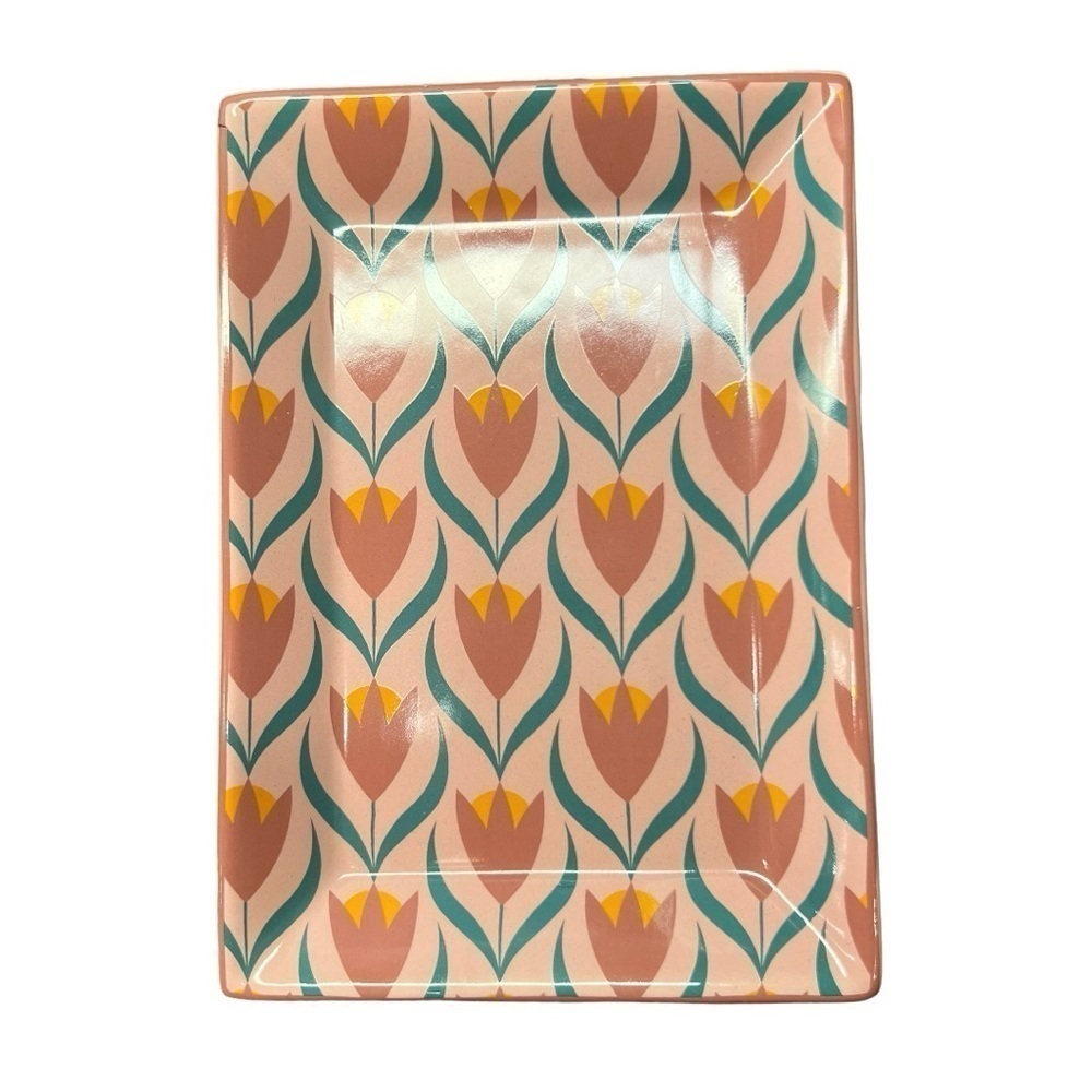 Decorative dish NWT from Nordstrom peach, pink, green tulip pattern